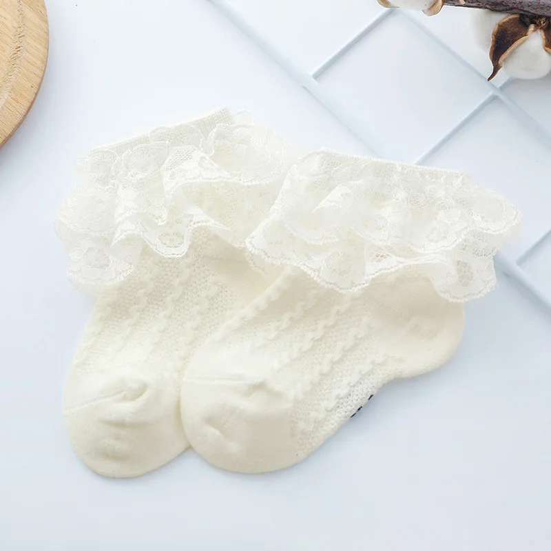 New born girl kids baby socks cotton crew knit with lace ruffle tutu socks