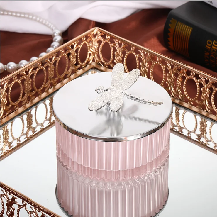 Nordic Coloured Amber Green Blue Luxury Empty Vintage Ribbed Geo Cut Storage Glass Candy Jar with Glass Lids