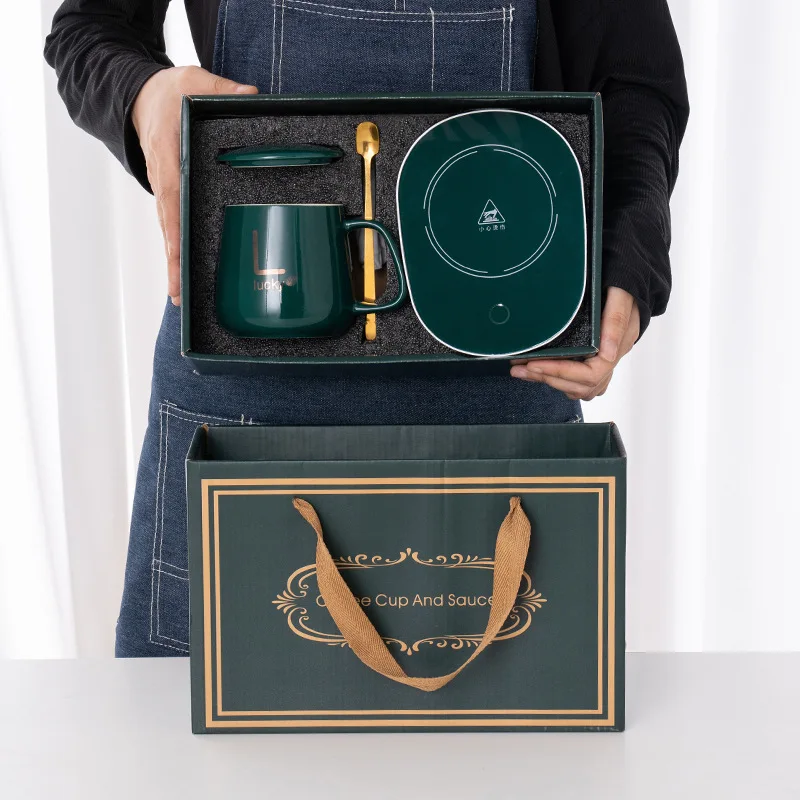 Nordic Style Christmas Cup Intelligent Heating Cups Smart Temperature Milk Coffee Ceramic Mug Warmer Mug With Coaster Spoon