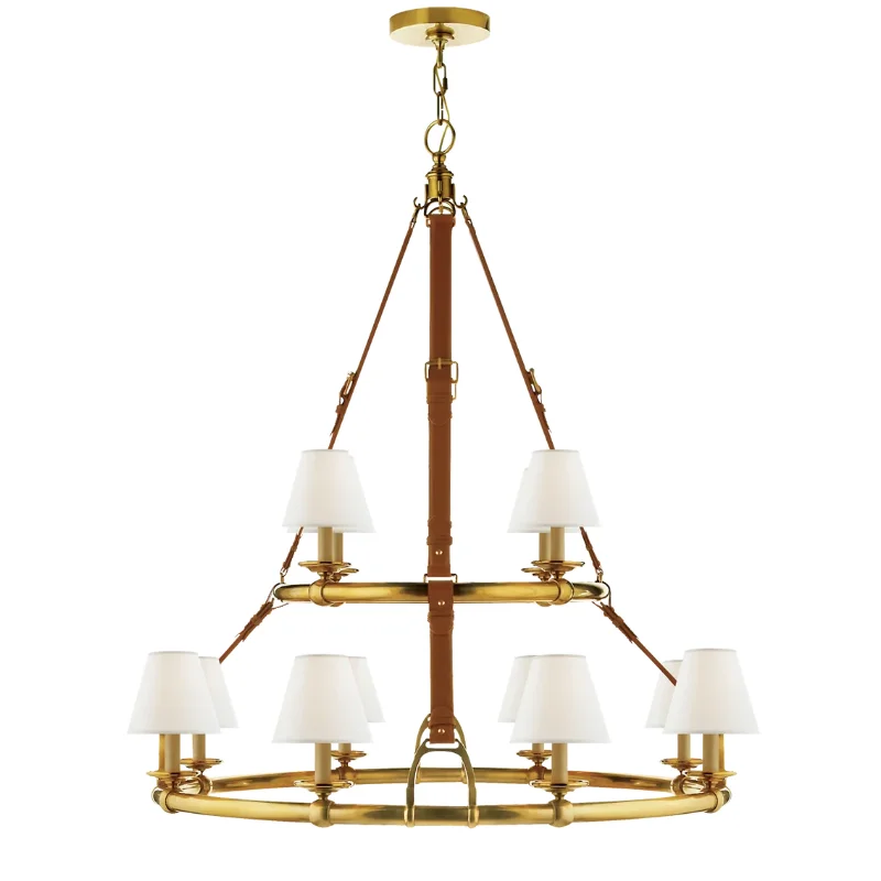 Custom Vintage American Villa Hotel Leather Belt Pendant Light Wrought Iron Triple Tier Living Room Fixtures Hote Chandelier