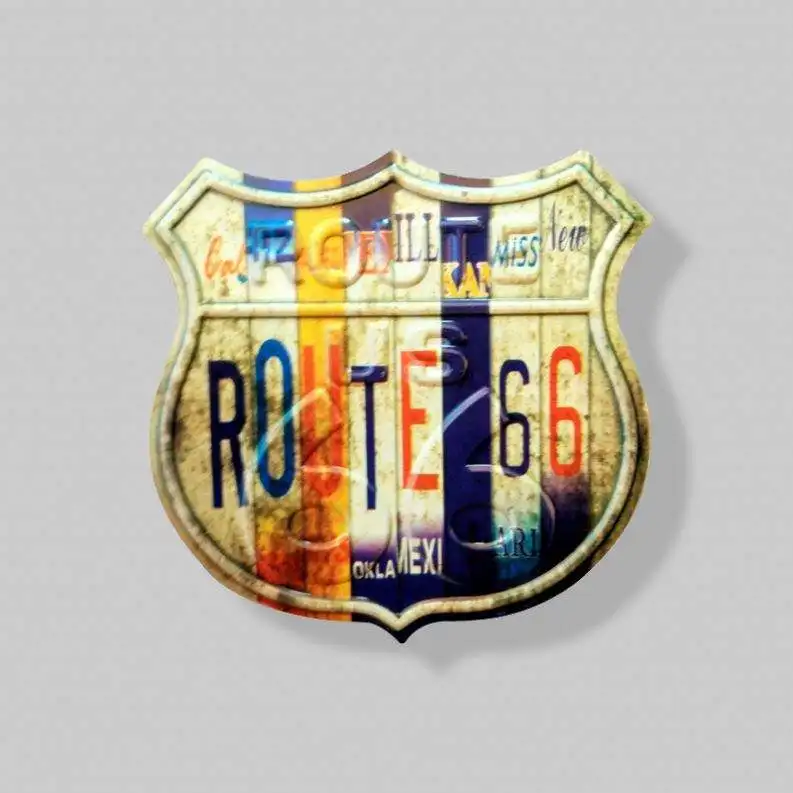 Factory wholesale custom is popular shield Route 66 custom sign metal tin sign mini tag License Plate with fridge magnet