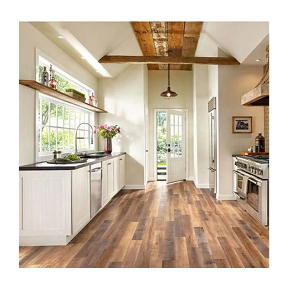 12mm Brown Distressed HDF Non Slip Dark Grey Laminate Flooring