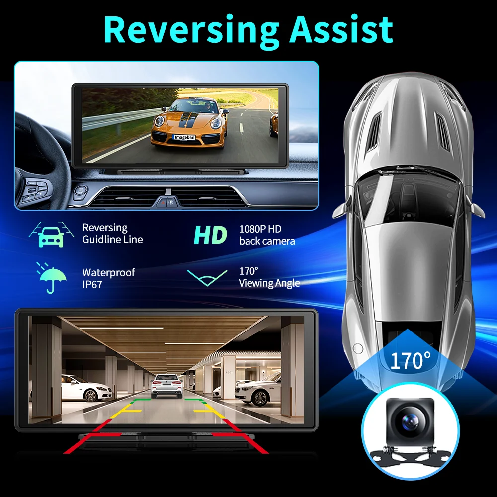 10.26 Inch Android 13 Dashboard Dash Cam Wireless CarPlay & Android Auto Mirror Link Car Stereo WiFi GPS BT FM Voice Car DVR