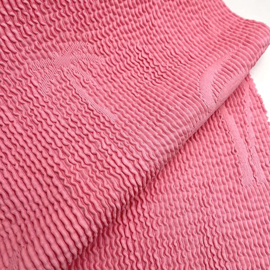 XA3463-TR recycled textured pattern palm tree knitted seersucker crinkle swimwear bikini fabric elastic 4 way stretched