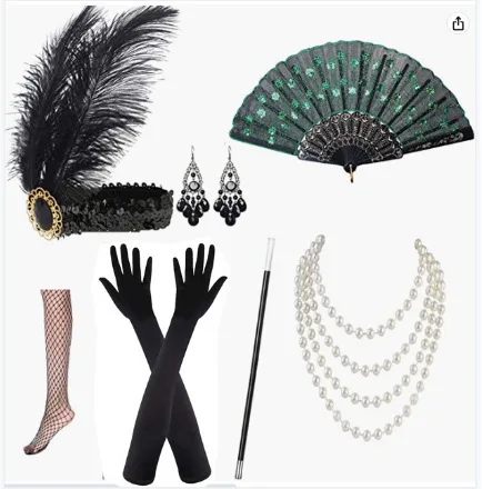 1920s Gatsby набор аксессуаров для женщин повязка на голову 20s головной убор ожерелье перчатки