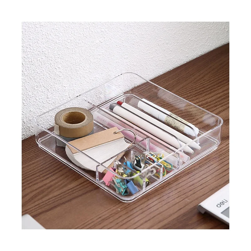 Stackable acrylic clear office supplies multi desk organizer plastic office drawers stationery storage box