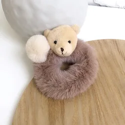 Cute Plush Bear Furry Hair Rope For Women Soft Pompom Elastic Scrunchies Girls Hair Bands Ponytail Holder Hair Accessories