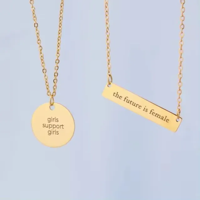 Custom logo disc coin blank engraved 18k gold cheap wholesale stainless steel gold coin pendant necklace for women