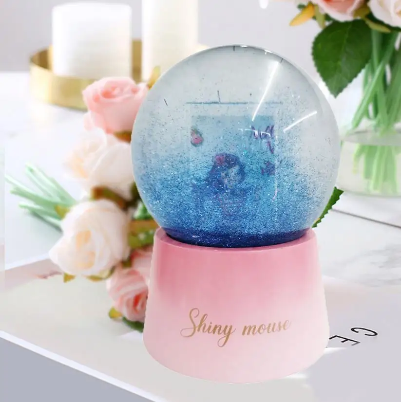 100mm Resin Glass Musical Led Snowglobes Custom Plastic Picture Insert Glitter Photo Frame Snow Globe