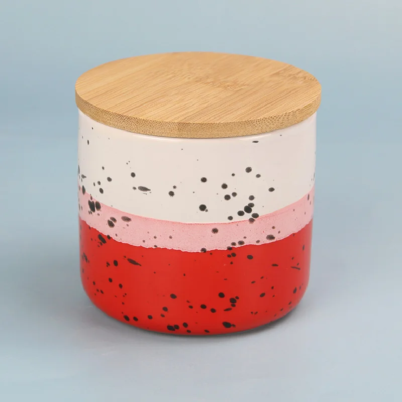 Custom kitchen food tea coffee sugar canister ceramic sealed storage jar set with wooden lid