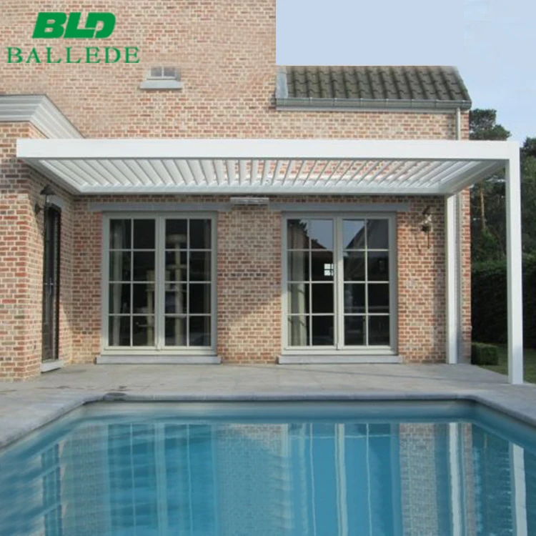 New design outdoor pergola waterproof opening louver roof electric garden awning with LED lights