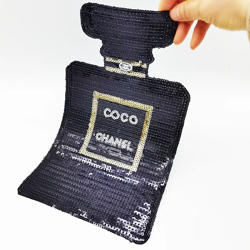 Ready to ship brand logo embroidery patches designer sequin embroidered iron on patch for t shirt