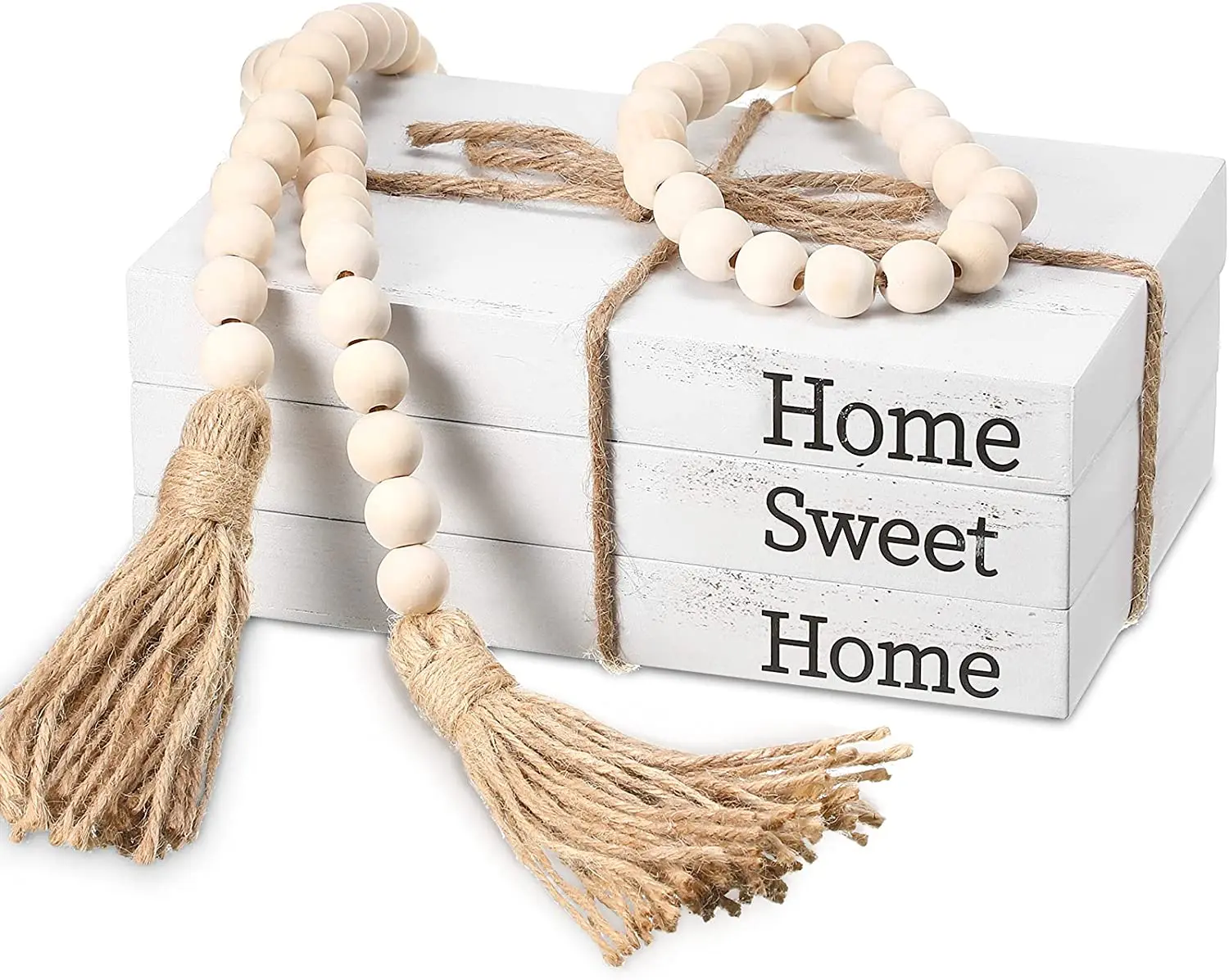 Pieces Decorative White Books Set Wood Book Stacks Rustic Farmhouse Decor Decorative with Twine