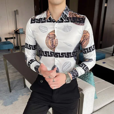 
Fashion Long sleeve polyester vintage latest designs plus size printing shirt for men 2021 