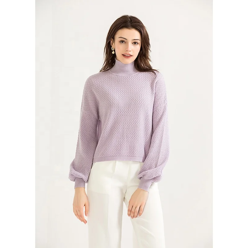 High Quality RWS GOTS GRS Cashmere Jumper Knitted Sweaters Turtleneck Long Sleeve Pullover Knit Sweater Women