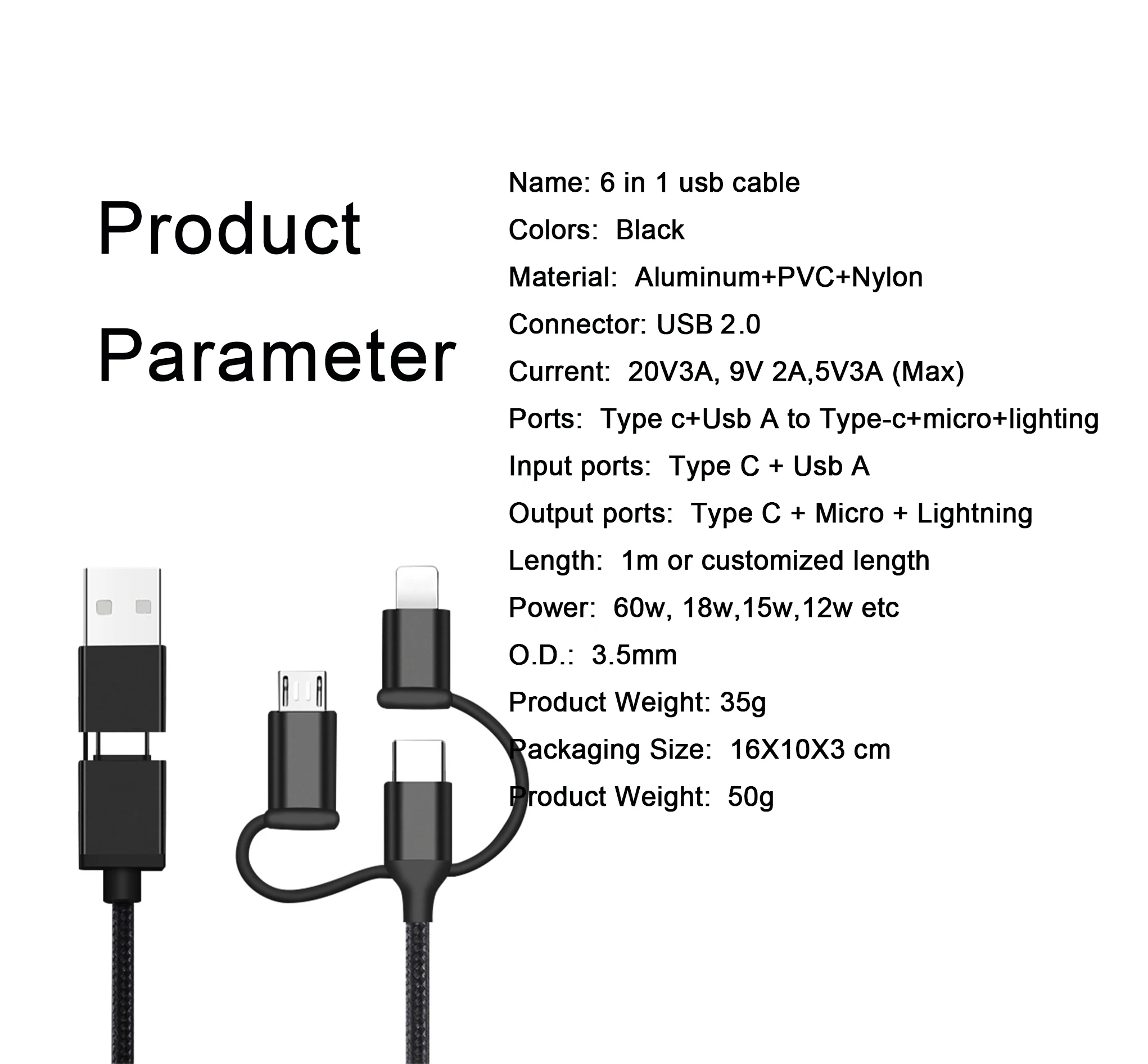 PD 60W Fast Charging Data Cable 2022 Universal 6 In 1 Fast Charging USB Type C Cables