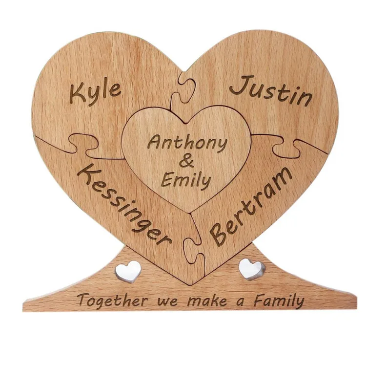 Customization Wooden Heart Name Puzzle Custom Family Name Puzzle With 1 8 Names Engraved Text