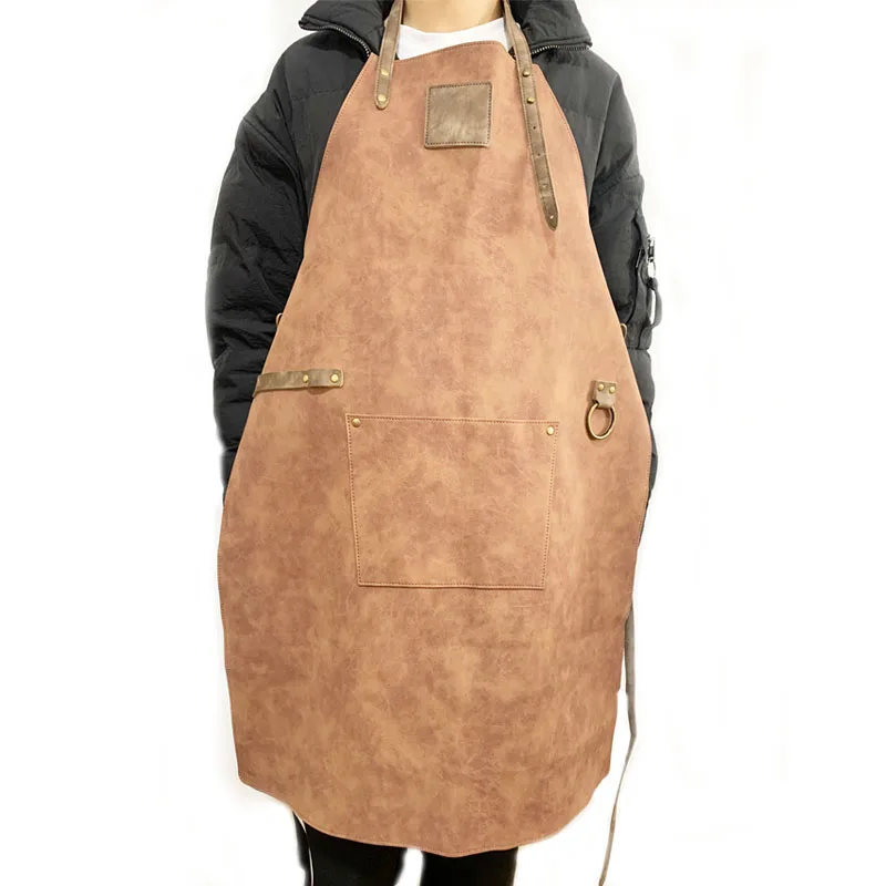 
Eco friendly PU leather Chef Butchers BBQ Kitchen Cooking House Garden Work Waterproof Apron With Pocket Oversleeve Waist Apron 