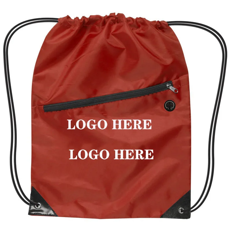 Custom Logo Print Foldable Polyester Promotional Water proof Drawstring Gift Bag with zipper