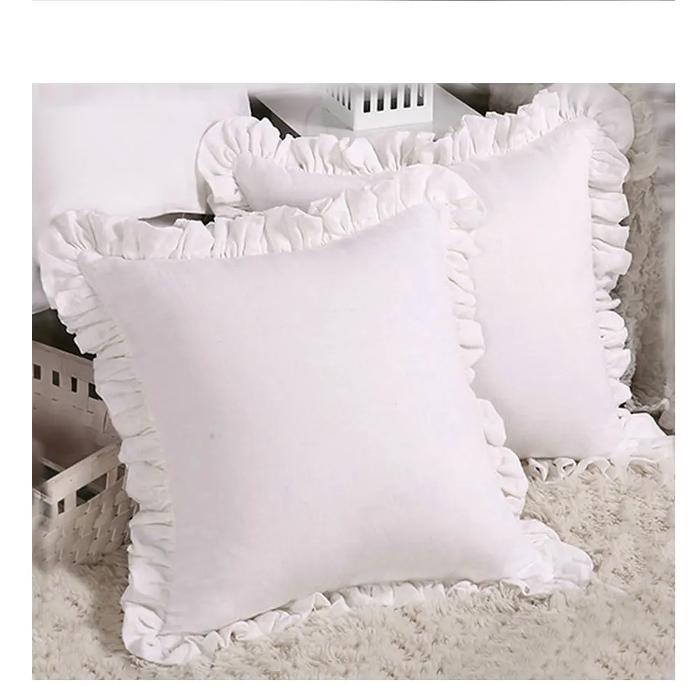 White Ruffled Linen Cushion Cover customer size Square Linen Pollowcase