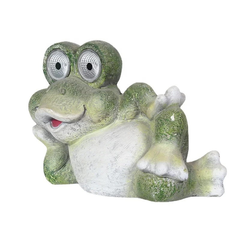 Creative Cartoon Lying Frog Solar Ornament Garden Outdoors Resin Decorations Collectible Handmade Resin Craft Figurines