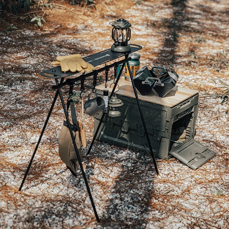 ultralight outdoor camping aluminum alloy tableware cookware rack storage tripod hanger with hood