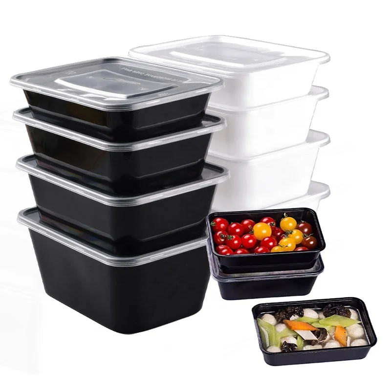 500ml-1000ml Clear Black white Rectangular Disposable PP Food Box Take Away Microwaveable Plastic Food Containers