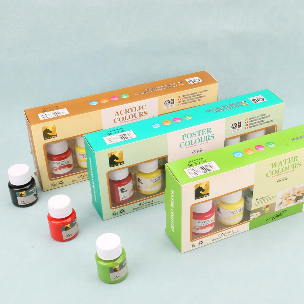 6 color paint set 25ml glass acrylic gouache watercolor graffiti paint set