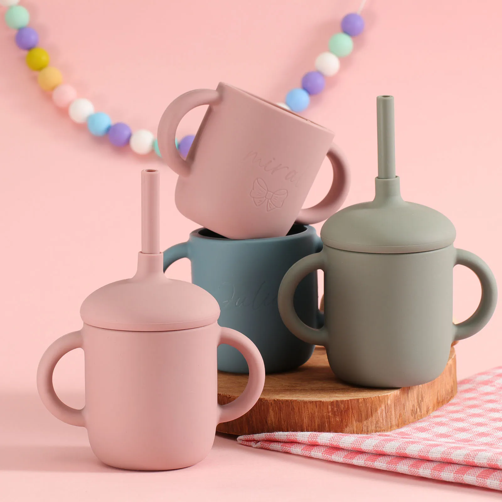 Food Grade BPA Free Newborn silicone Baby Sippy Cup no Spill with Straw Handle spill-free Durable customizable Feeding infants