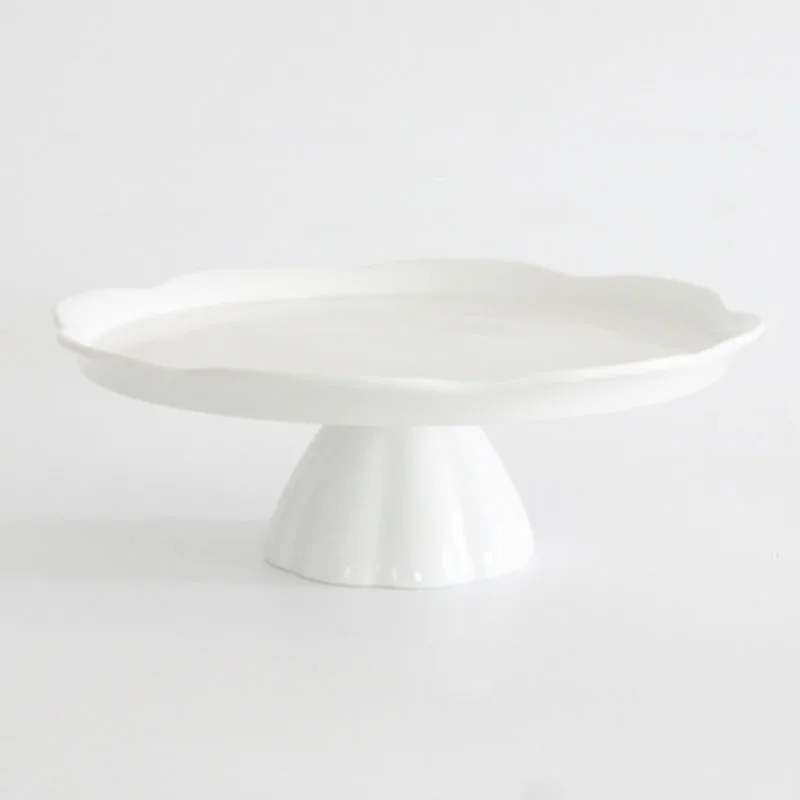 all kinds custom design wholesale kitchen cake tools lace emboss wavy rim display white ceramic cake stand