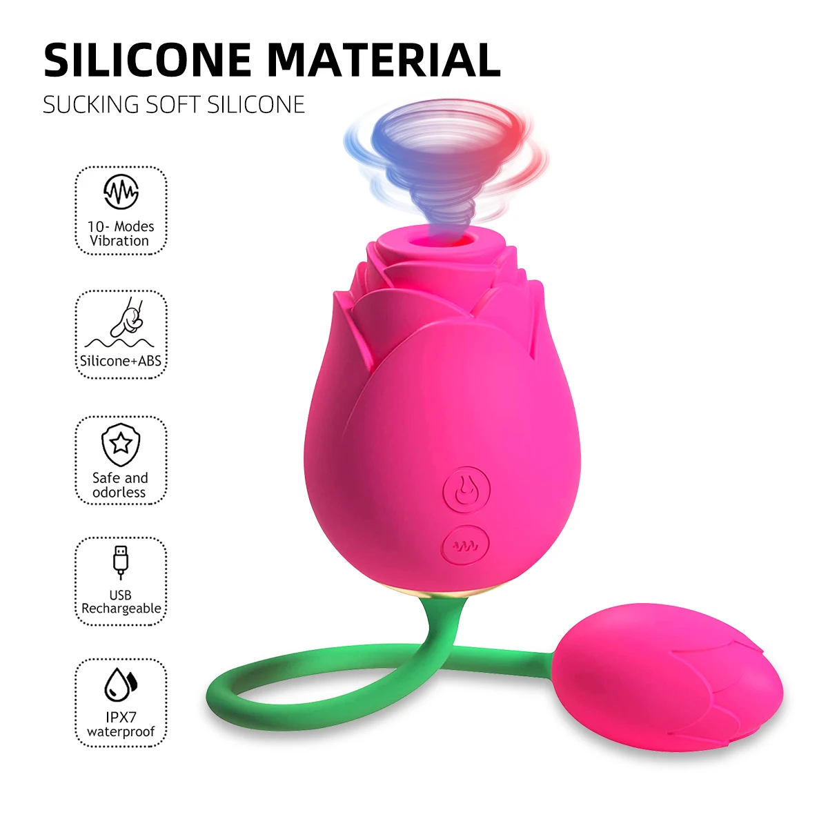 Aimitoy Light Pink Rose Vibrator 2 in One Double Sided Rose Sex Toy Women Flower Vibrator Clitoral Sucking Vibrator