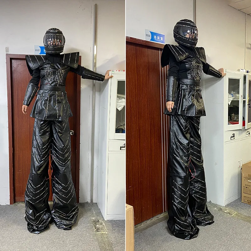 Led Robot Stilts Costumes for Women Performer Party Halloween Light Up Robot Cosplay Helmet Outfit DJ Nightclub