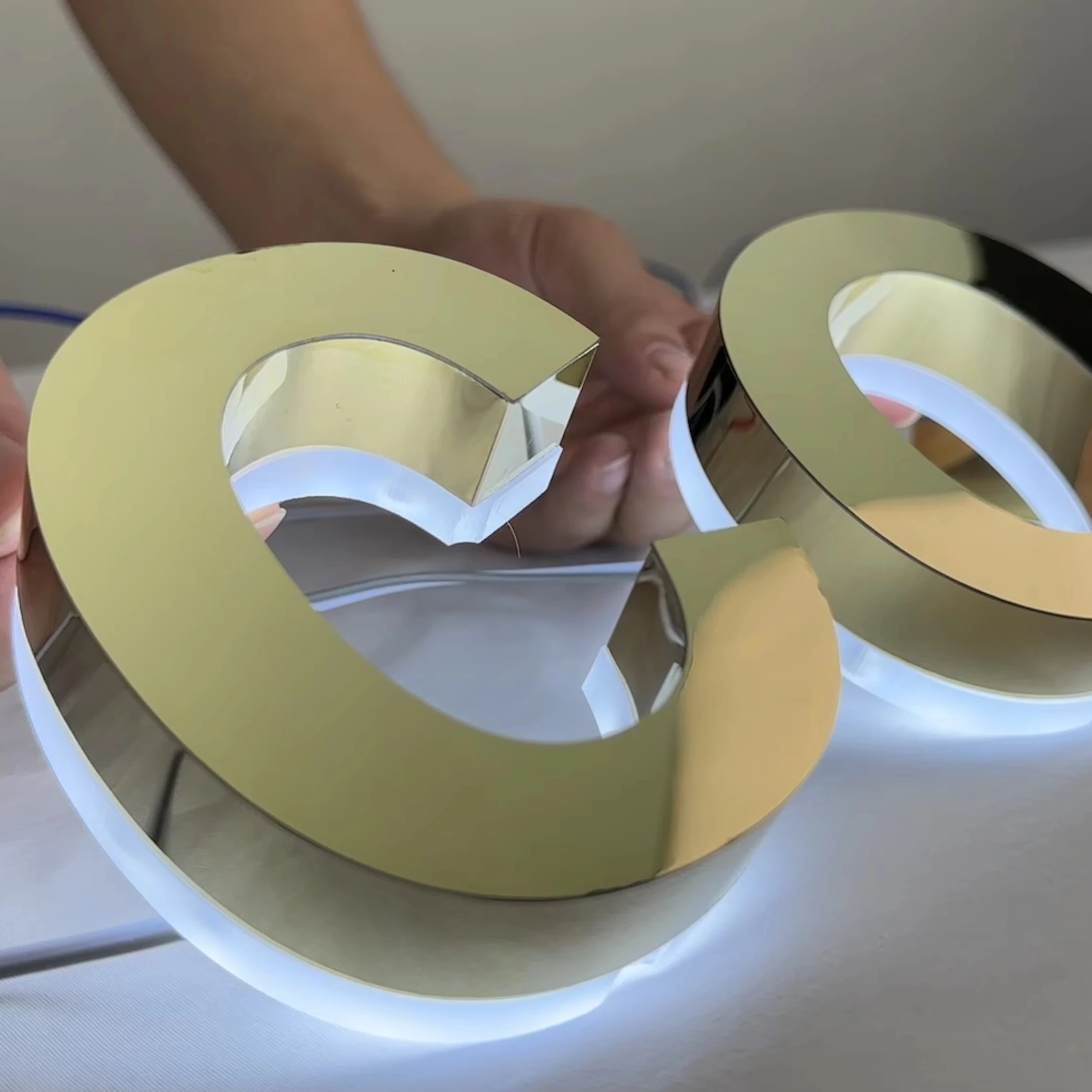 Stainless Steel Gold mirror led Channel letter sign Coffee shop led Illuminated sign 3d led backlit letter signage