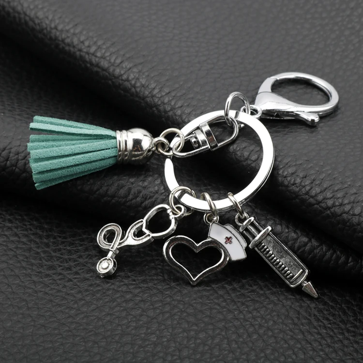 Medical tassel needle syringe stethoscope keychain for doctors nurse