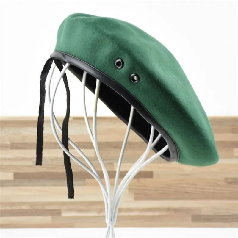 Wholesale green color navy blue custom logo cap breathable wool green french hat beret for men