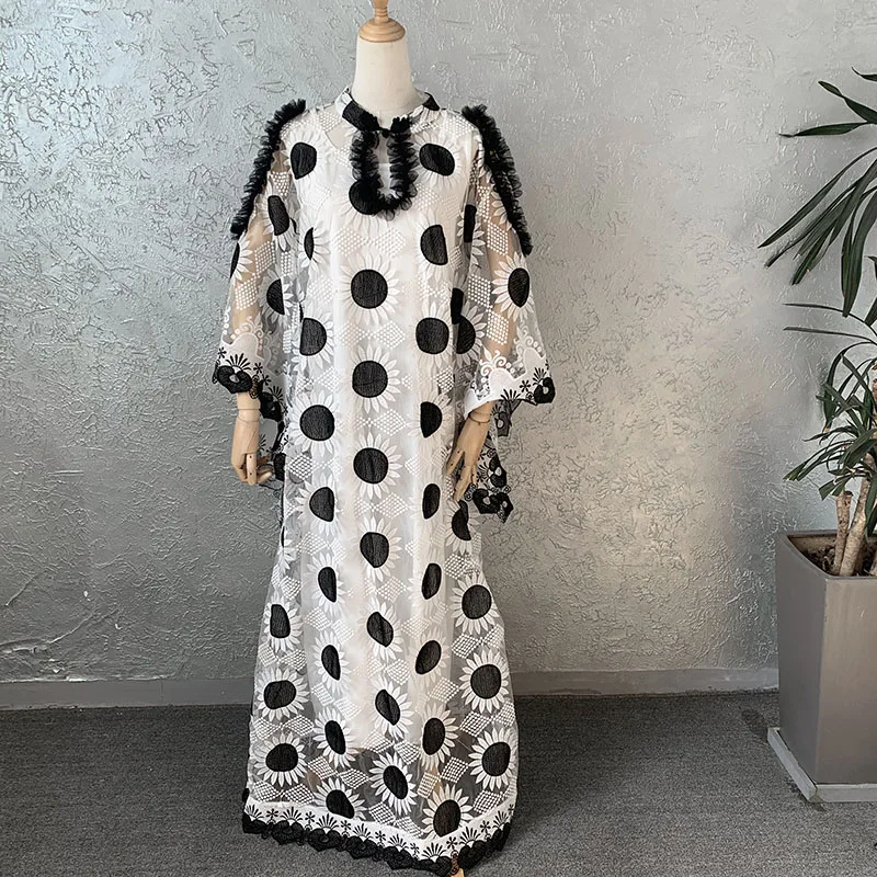 African women long dress lace plus size women long dress floral pattern see-through long dress with dots women Abaya
