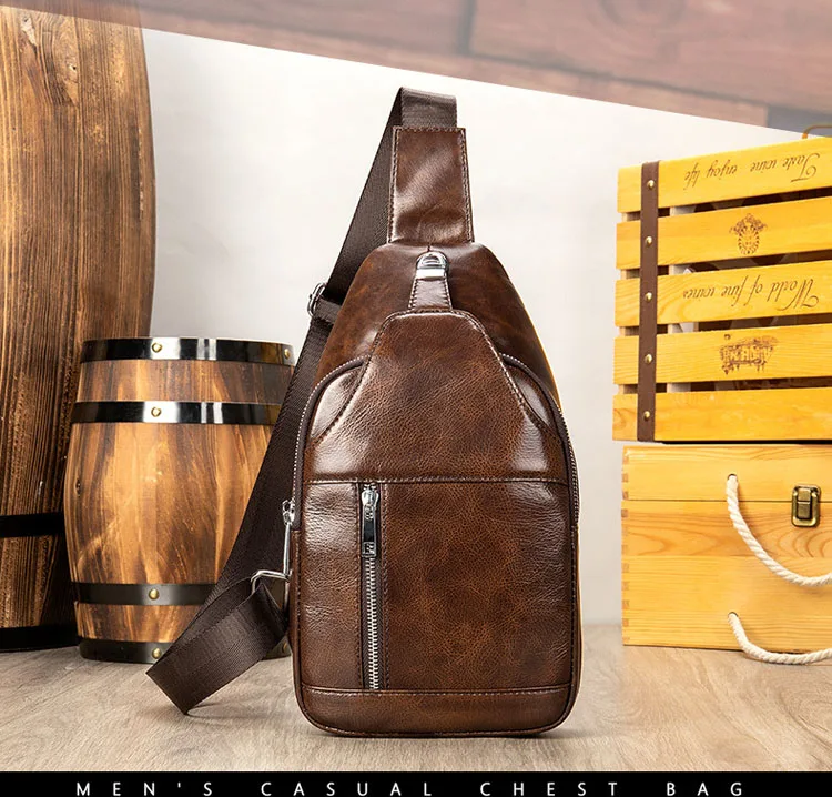Customized Waterproof Fashion Sport Leather Crossbody Chest Sling Bags For Men