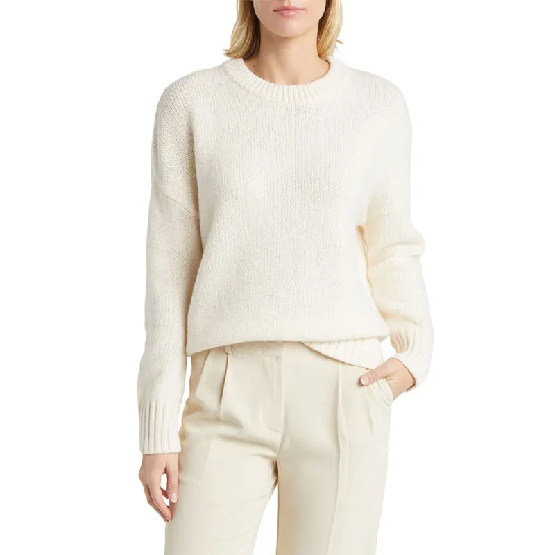 Solid Camel Winter O-Neck Simple Design Breathable Cashmere Knitwear Women Loose Sweater for Winter