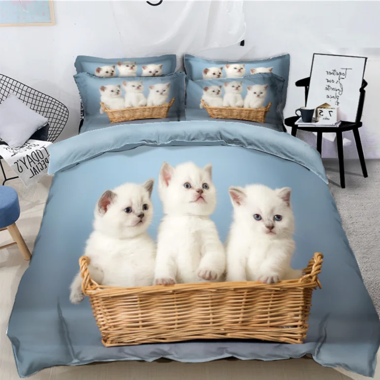Hot selling 100% polyester cat animal printing bed sheet fabric /duvet cover set/3D printed bedding set