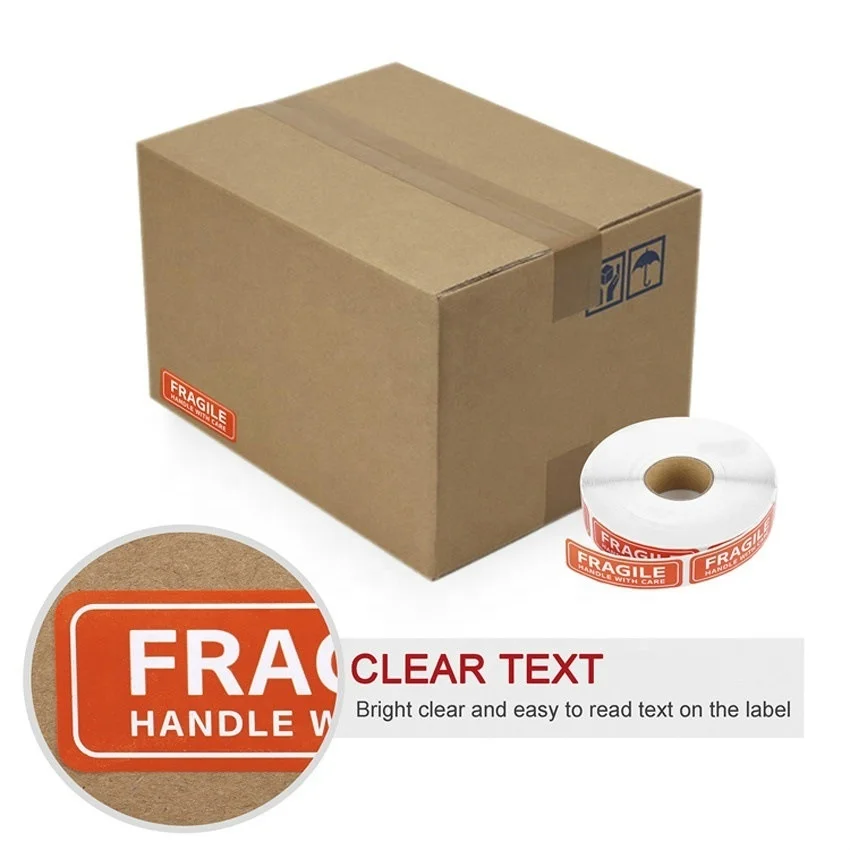 Red FRAGILE Warning Labels Stickers Used for Shipping and Packaging Stickers with Care and Caution Rectangular 2.5*7.5cm