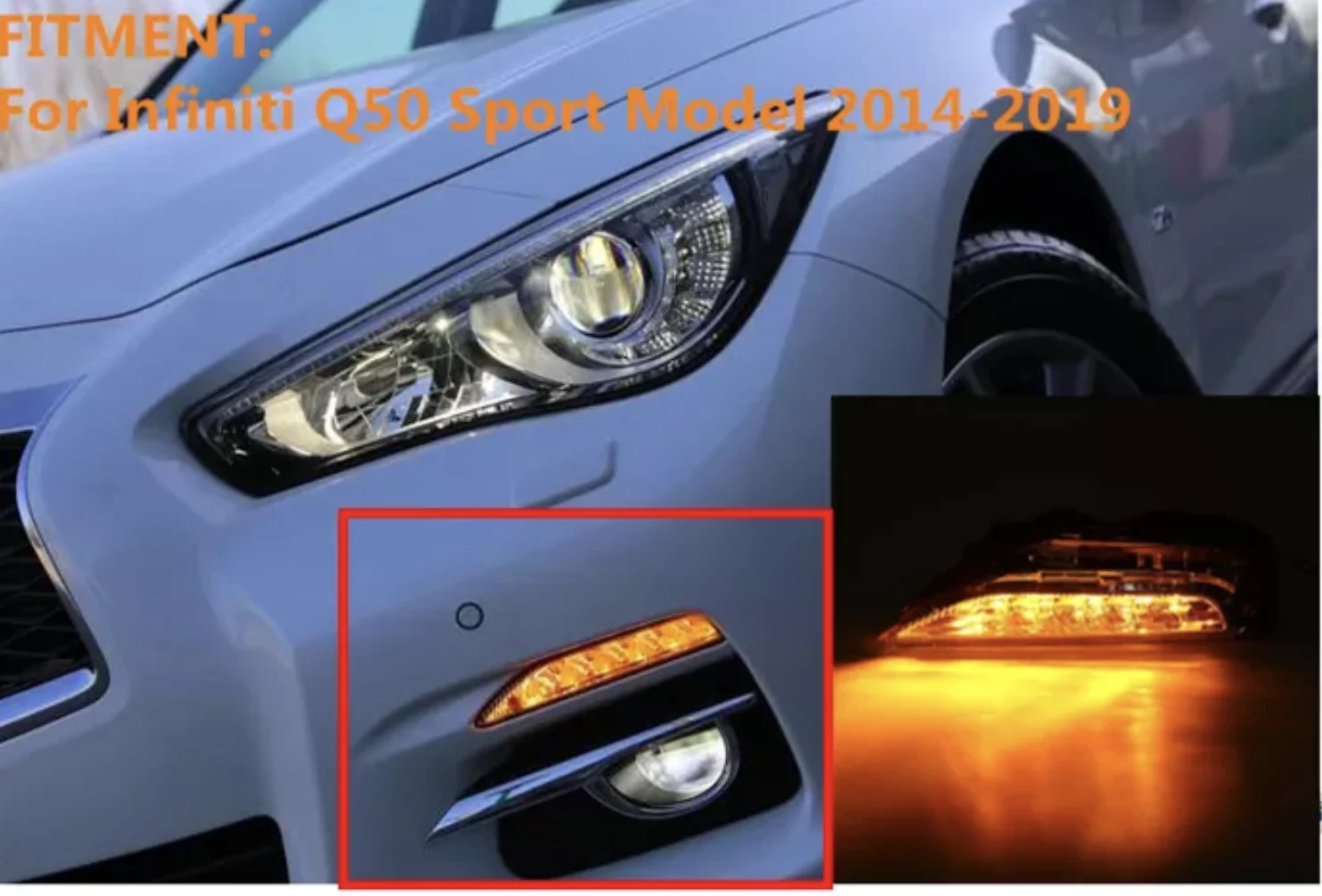 MRD LED Sequential Daytime Running Light with running yellow turn signal For Infiniti Q50 2014-2021 Front bumper sequential