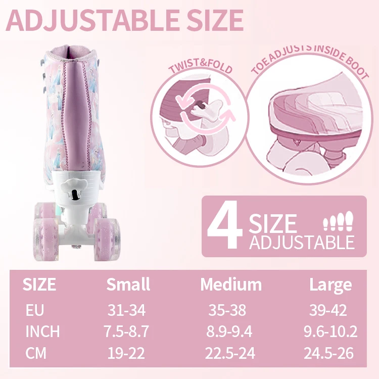Womens and Girls Rollerskates Adult Size Adjustable Women Quad Roller Skates with High Heel
