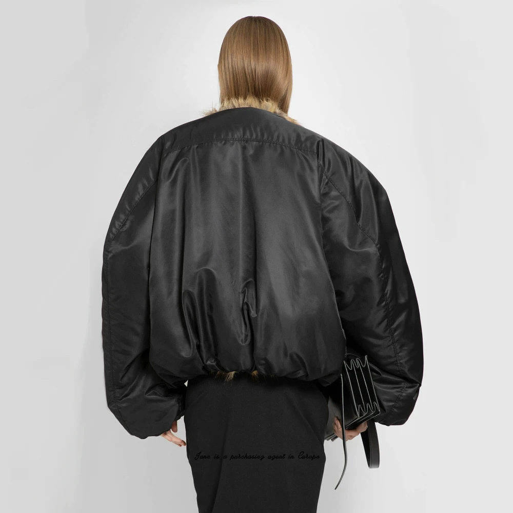 Raccoon Faux Fur Stand Collar Cropped Puffer Jacket Quilted Jackets New Fashion Nylon Duck Down Coat Jackets For Women