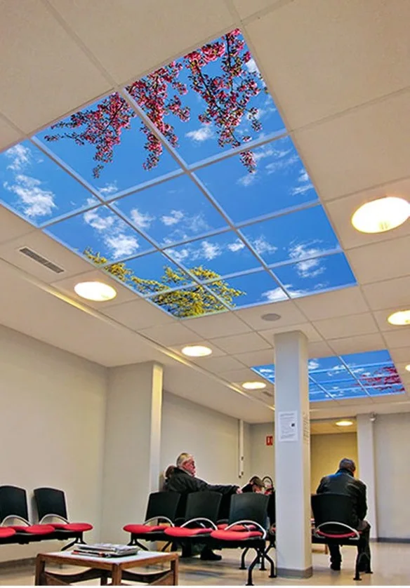 Skylight blue sky clouds recessed 600x600mm 300x1200mm decorative led ceiling panel light,decorative plate led panel