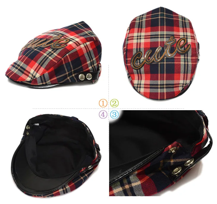 Blue Red Plaid Snap Front Newsboy Golf Flat Ivy Cap Cabbie Hat Cotton Scottish Tartan Plaid Flat Cap for Baby Beret Baby Hat