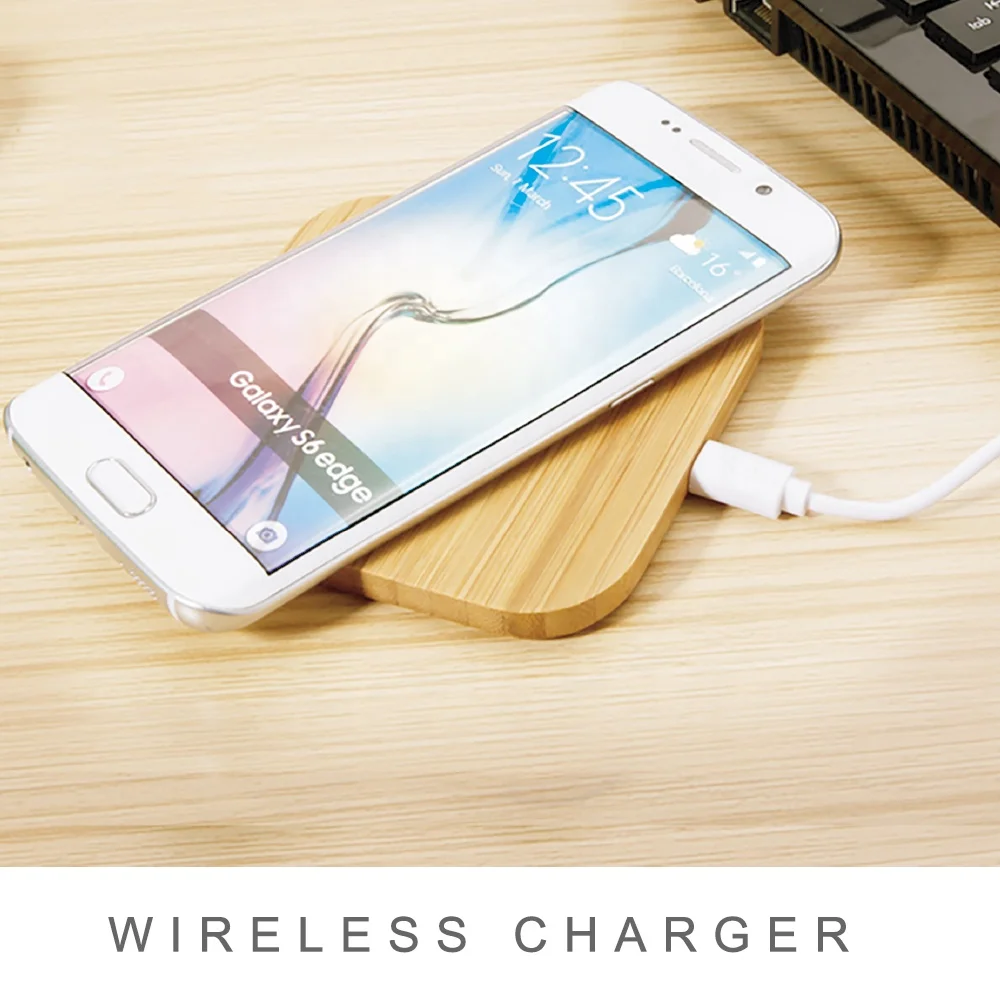 Customized Logo Portable QI Compatible 5W Fast Charge Bamboo Wooden Wireless Phone Charger Pad bamboo fiber charger