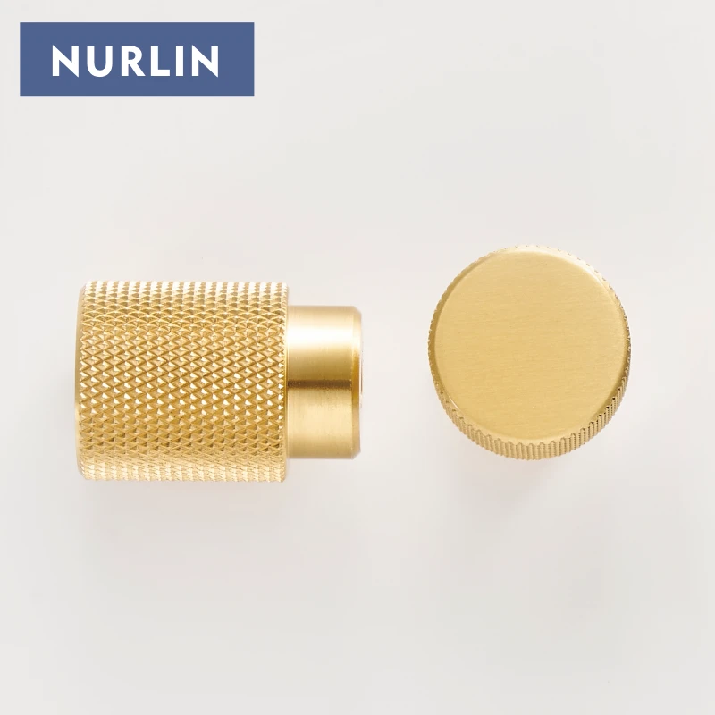 Nurlin New Solid Brass Knurling Brushed Cross Brass Cabinet Knob Cupboards T-bar Long Appliance Pull Furniture Refrigerator Bar