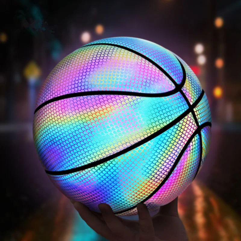 Factory Wholesale Holographic Reflective Glowing Basketball PU Leather Glow in the Dark Basketball