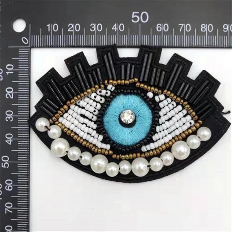 Good Price Of Good Quality Eye Embroided Small Beaded Stone Patch
