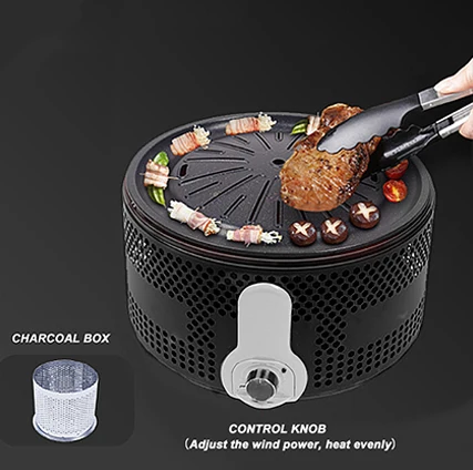 Smokeless Charcoal Grill Round Household Outdoor Barbecue Windproof Carbon Grill BBQ
